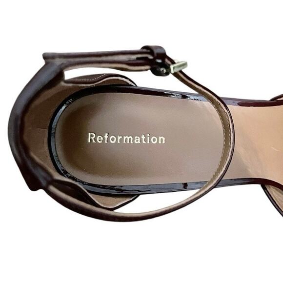 Reformation Darcy Burgundy Patent Leather Square Toe Bow Kitten Heels Size 10 - Picture 7 of 10